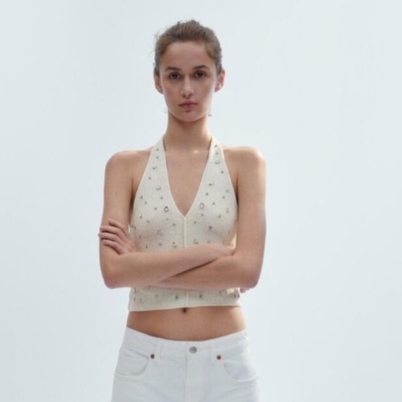 Zara Tops - ZARA JEWEL HALTER TOP